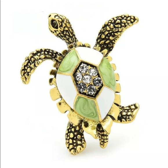 SEA TURTLE BROOCH Rhinestone & Enamel - Picture 2 of 3